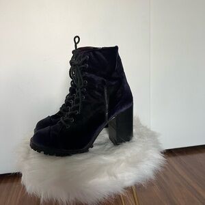 Blue suede ankle boots